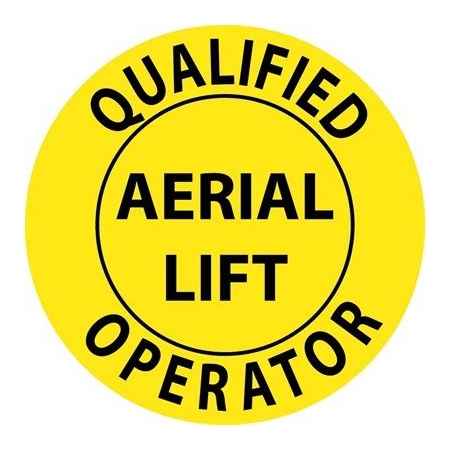 Qualified Operator Aerial Lift Hard Hat Label, Pk25